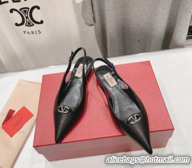 Purchase Valentino The Bold Edition VLogo Calfskin Slingback Ballerinas Black 429161