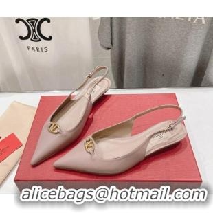 Good Looking Valentino The Bold Edition VLogo Calfskin Slingback Ballerinas Dusty Pink 429162