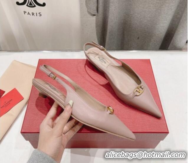 Good Looking Valentino The Bold Edition VLogo Calfskin Slingback Ballerinas Dusty Pink 429162