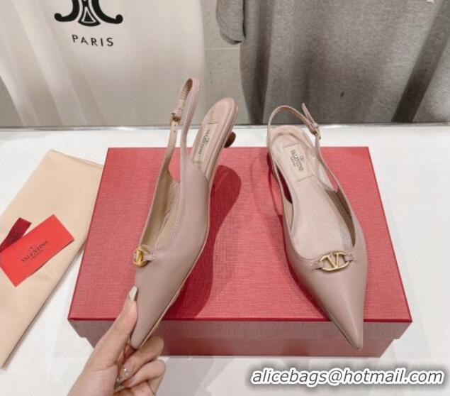 Good Looking Valentino The Bold Edition VLogo Calfskin Slingback Ballerinas Dusty Pink 429162