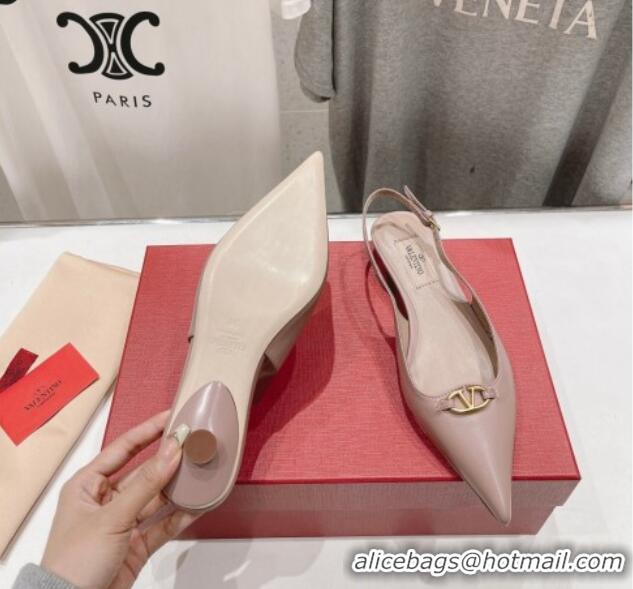 Good Looking Valentino The Bold Edition VLogo Calfskin Slingback Ballerinas Dusty Pink 429162