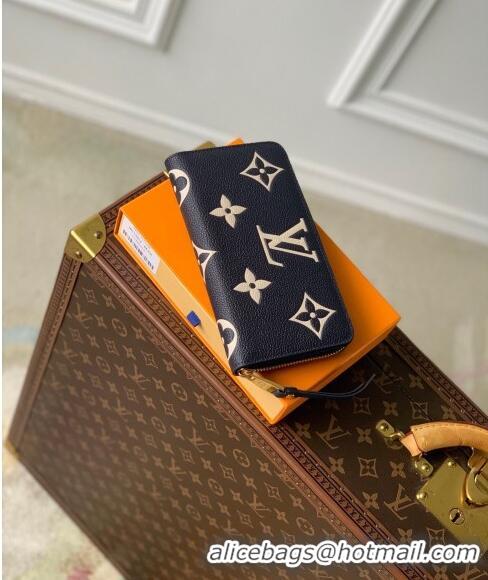 Inexpensive Louis Vuitton Zippy Wallet Wallet bag in Monogram Empreinte Lether M61864 Navy Blue /Cream White 2024