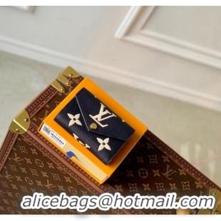 Famous Brand Louis Vuitton Victorine Wallet in Bicolor Monogram Empreinte Leather M80968 Navy Blue /Cream White 2024