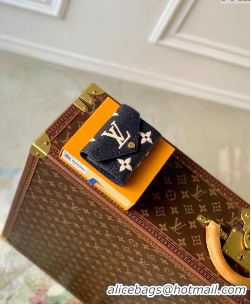 Famous Brand Louis Vuitton Victorine Wallet in Bicolor Monogram Empreinte Leather M80968 Navy Blue /Cream White 2024