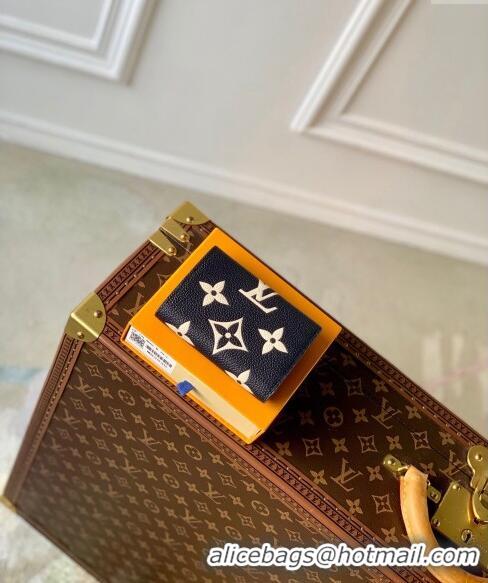 Famous Brand Louis Vuitton Victorine Wallet in Bicolor Monogram Empreinte Leather M80968 Navy Blue /Cream White 2024