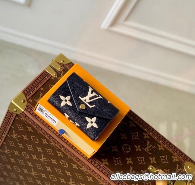 Famous Brand Louis Vuitton Victorine Wallet in Bicolor Monogram Empreinte Leather M80968 Navy Blue /Cream White 2024