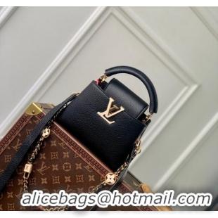 Grade Quality Louis Vuitton Capucines Mini Bag in Black Taurillon Leather with Lovelock Chain M23951 2024