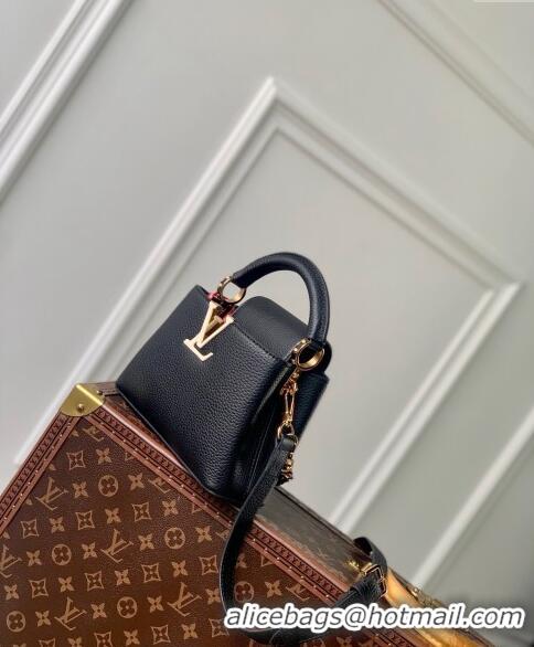 Grade Quality Louis Vuitton Capucines Mini Bag in Black Taurillon Leather with Lovelock Chain M23951 2024