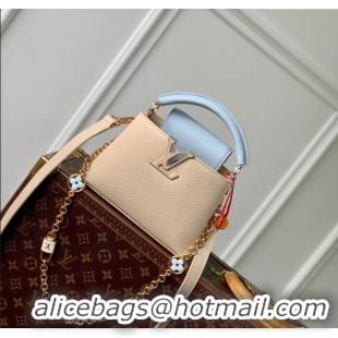 Top Quality Louis Vuitton Capucines Mini Bag in Taurillon Leather with Lovelock Chain M23951 Beige/Blue 2024