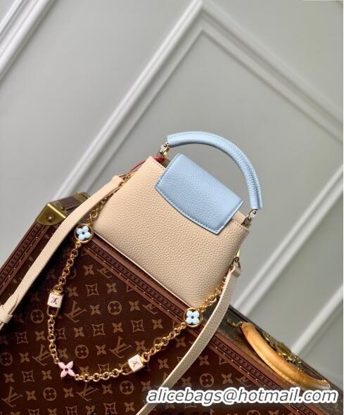 Top Quality Louis Vuitton Capucines Mini Bag in Taurillon Leather with Lovelock Chain M23951 Beige/Blue 2024