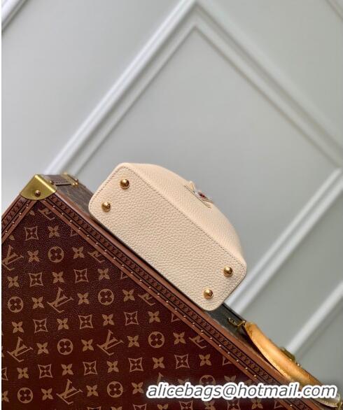 Top Quality Louis Vuitton Capucines Mini Bag in Taurillon Leather with Lovelock Chain M23951 Beige/Blue 2024