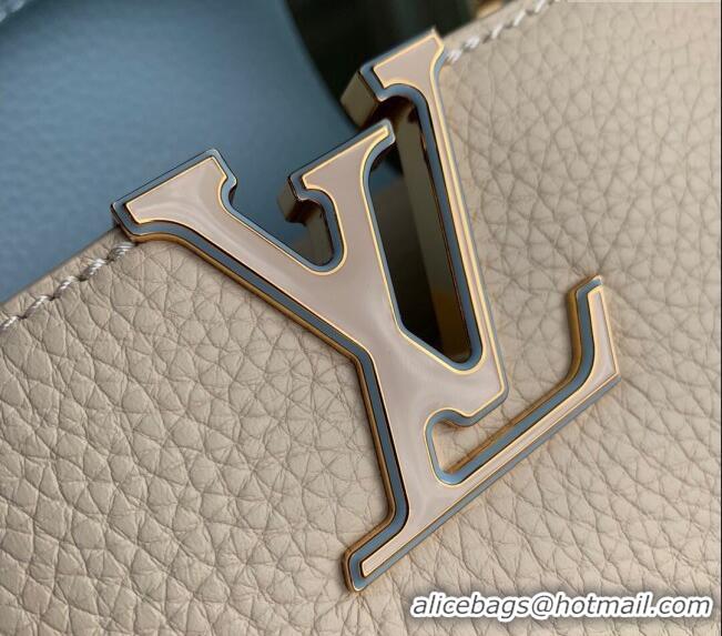 Top Quality Louis Vuitton Capucines Mini Bag in Taurillon Leather with Lovelock Chain M23951 Beige/Blue 2024