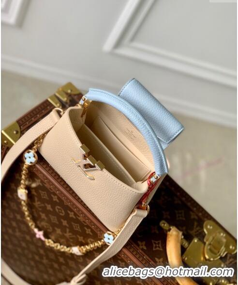 Top Quality Louis Vuitton Capucines Mini Bag in Taurillon Leather with Lovelock Chain M23951 Beige/Blue 2024