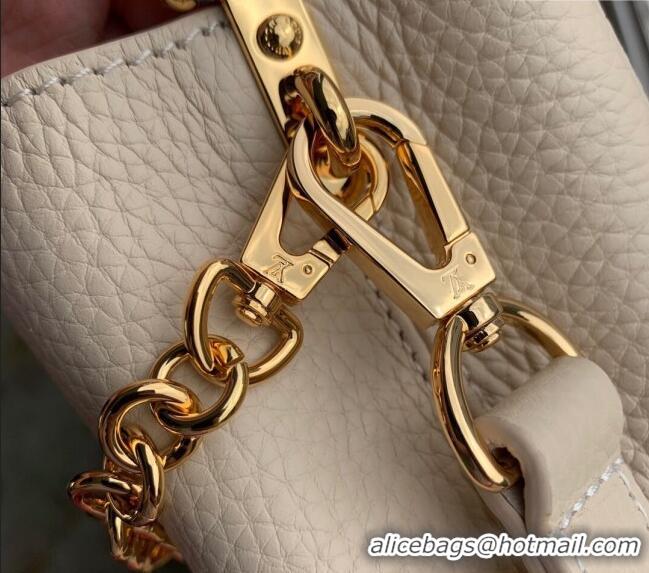 Top Quality Louis Vuitton Capucines Mini Bag in Taurillon Leather with Lovelock Chain M23951 Beige/Blue 2024