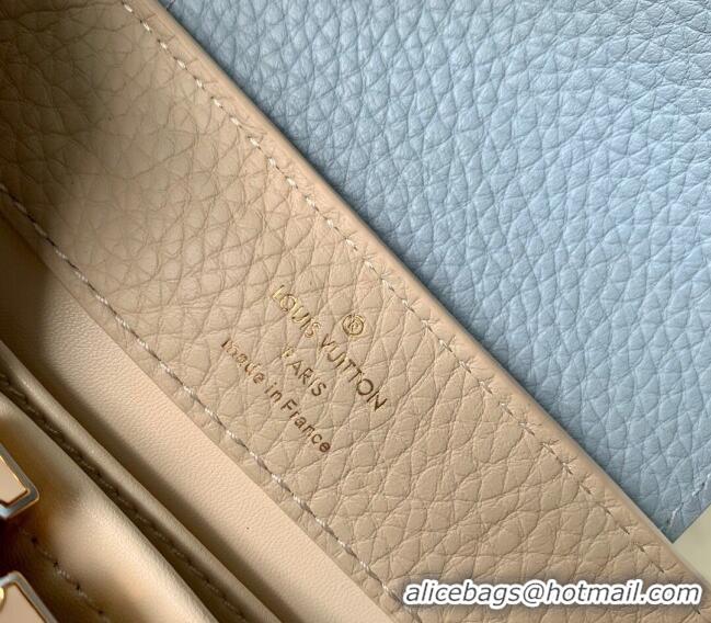 Top Quality Louis Vuitton Capucines Mini Bag in Taurillon Leather with Lovelock Chain M23951 Beige/Blue 2024