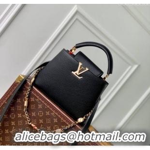 Good Quality Louis Vuitton Capucines BB Bag in Black Taurillon Leather with Lovelock Chain M23950 2024