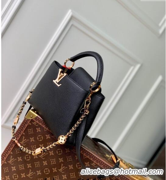 Good Quality Louis Vuitton Capucines BB Bag in Black Taurillon Leather with Lovelock Chain M23950 2024