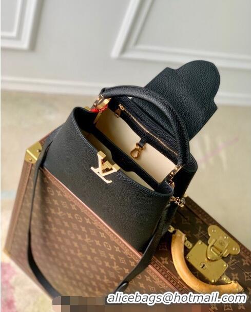 Good Quality Louis Vuitton Capucines BB Bag in Black Taurillon Leather with Lovelock Chain M23950 2024