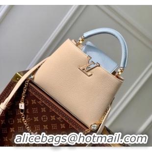 Well Crafted Louis Vuitton Capucines BB Bag in Black Taurillon Leather with Lovelock Chain M23950 Beige/Blue 2024