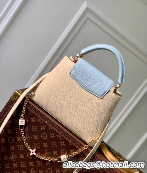 Well Crafted Louis Vuitton Capucines BB Bag in Black Taurillon Leather with Lovelock Chain M23950 Beige/Blue 2024