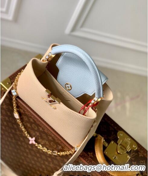 Well Crafted Louis Vuitton Capucines BB Bag in Black Taurillon Leather with Lovelock Chain M23950 Beige/Blue 2024