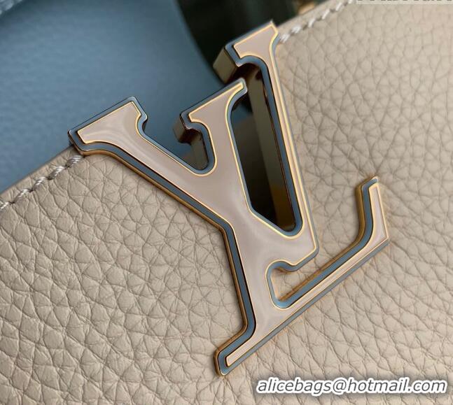 Well Crafted Louis Vuitton Capucines BB Bag in Black Taurillon Leather with Lovelock Chain M23950 Beige/Blue 2024