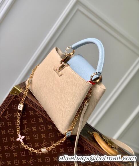 Well Crafted Louis Vuitton Capucines BB Bag in Black Taurillon Leather with Lovelock Chain M23950 Beige/Blue 2024