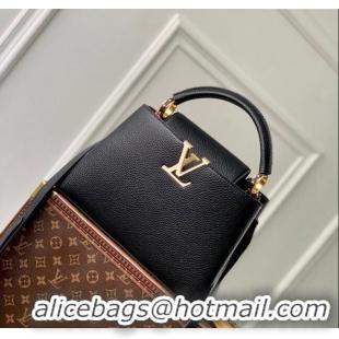 Best Grade Louis Vuitton Capucines MM Bag in Black Taurillon Leather with Lovelock Chain M23950 2024