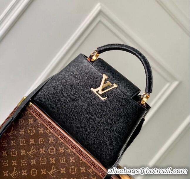 Best Grade Louis Vuitton Capucines MM Bag in Black Taurillon Leather with Lovelock Chain M23950 2024