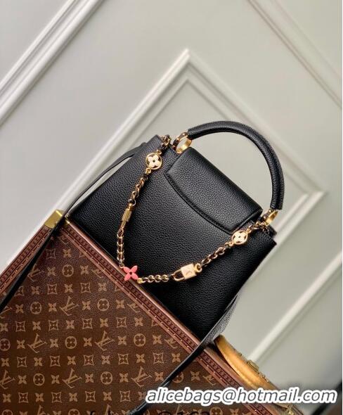 Best Grade Louis Vuitton Capucines MM Bag in Black Taurillon Leather with Lovelock Chain M23950 2024