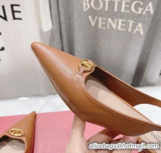 Grade Quality Valentino The Bold Edition VLogo Calfskin Slingback Ballerinas Brown 429163