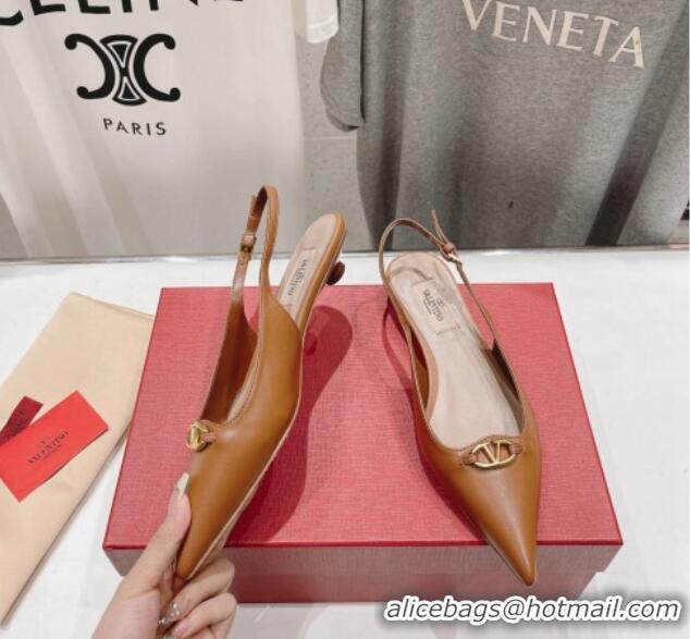 Grade Quality Valentino The Bold Edition VLogo Calfskin Slingback Ballerinas Brown 429163