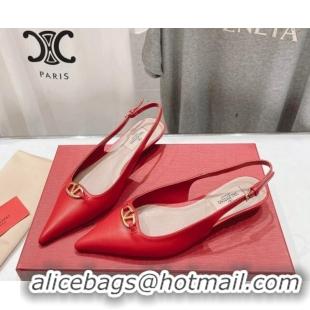 Stylish Valentino The Bold Edition VLogo Calfskin Slingback Ballerinas Red 429164