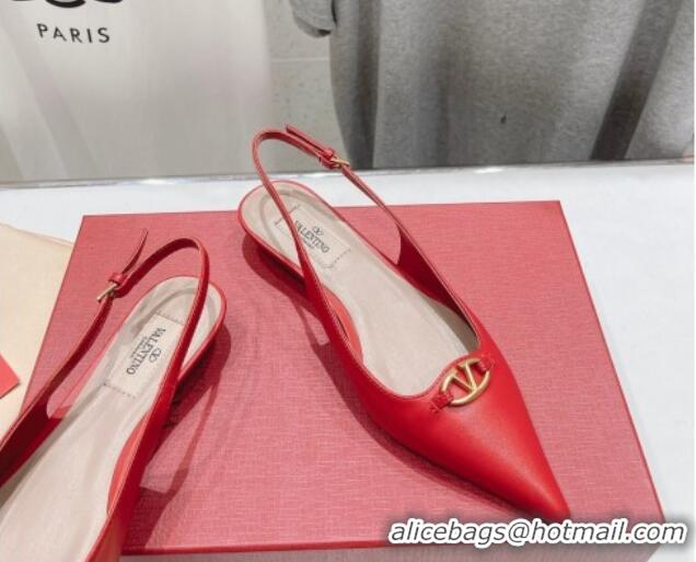 Stylish Valentino The Bold Edition VLogo Calfskin Slingback Ballerinas Red 429164