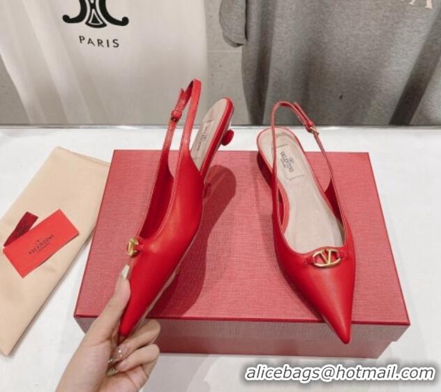 Stylish Valentino The Bold Edition VLogo Calfskin Slingback Ballerinas Red 429164