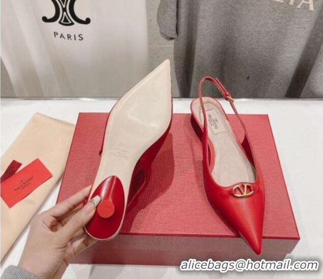 Stylish Valentino The Bold Edition VLogo Calfskin Slingback Ballerinas Red 429164