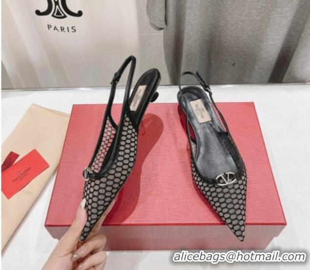 Sophisticated Valentino The Bold Edition VLogo Mesh Slingback Ballerinas Black 429165