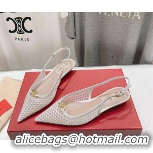 Charming Valentino The Bold Edition VLogo Mesh Slingback Ballerinas White 429166