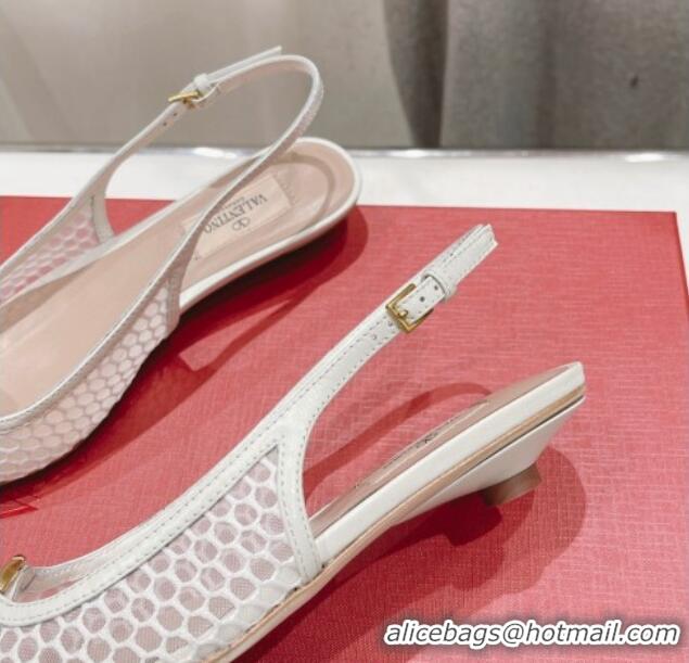 Charming Valentino The Bold Edition VLogo Mesh Slingback Ballerinas White 429166