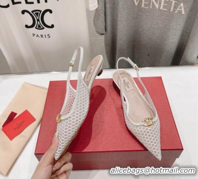 Charming Valentino The Bold Edition VLogo Mesh Slingback Ballerinas White 429166