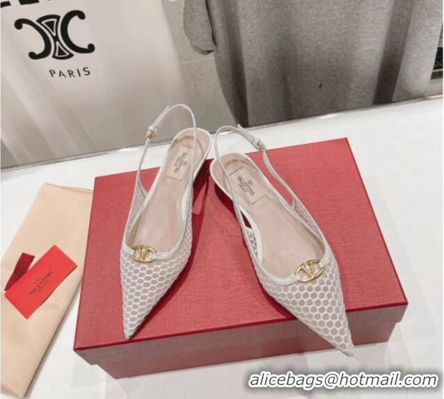 Charming Valentino The Bold Edition VLogo Mesh Slingback Ballerinas White 429166