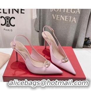 Sumptuous Valentino The Bold Edition VLogo Satin Slingback Pumps 9cm with Strass Pink 429167