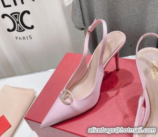 Sumptuous Valentino The Bold Edition VLogo Satin Slingback Pumps 9cm with Strass Pink 429167