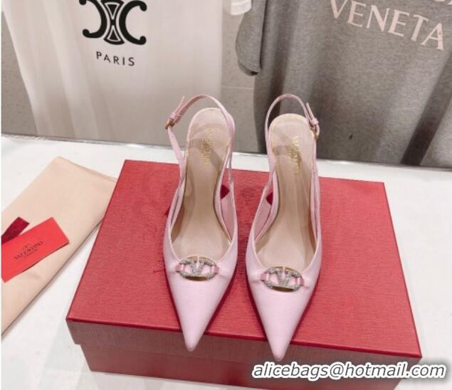 Sumptuous Valentino The Bold Edition VLogo Satin Slingback Pumps 9cm with Strass Pink 429167