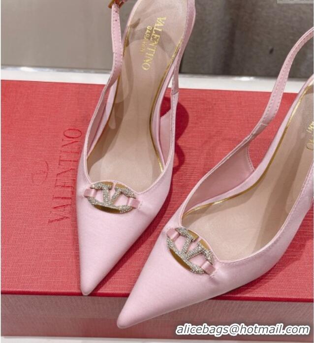 Sumptuous Valentino The Bold Edition VLogo Satin Slingback Pumps 9cm with Strass Pink 429167