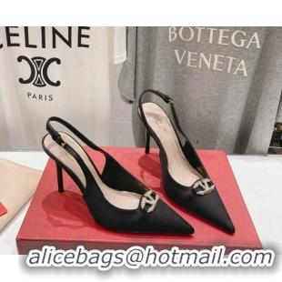 Trendy Design Valentino The Bold Edition VLogo Satin Slingback Pumps 9cm with Strass Black 429168