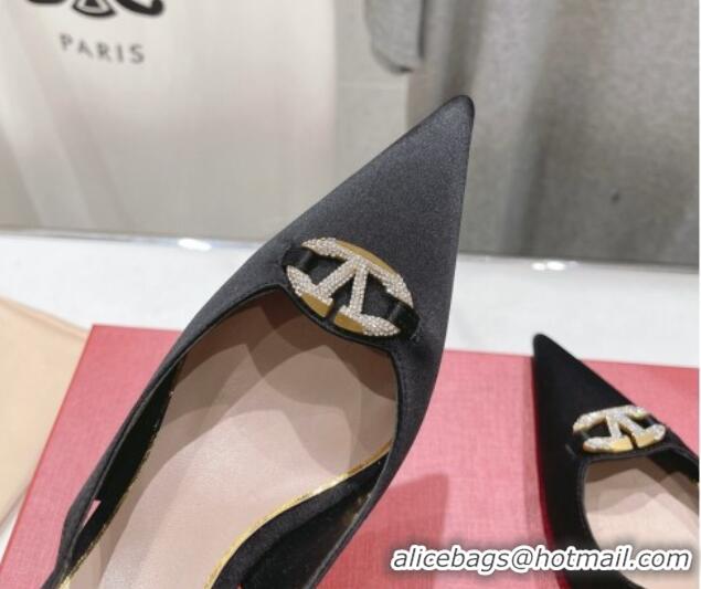 Trendy Design Valentino The Bold Edition VLogo Satin Slingback Pumps 9cm with Strass Black 429168