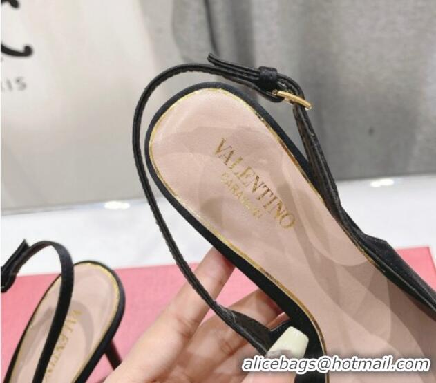 Trendy Design Valentino The Bold Edition VLogo Satin Slingback Pumps 9cm with Strass Black 429168