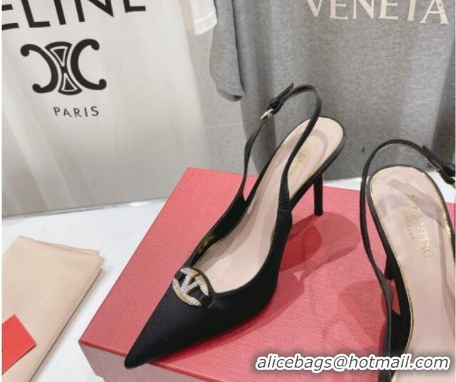 Trendy Design Valentino The Bold Edition VLogo Satin Slingback Pumps 9cm with Strass Black 429168