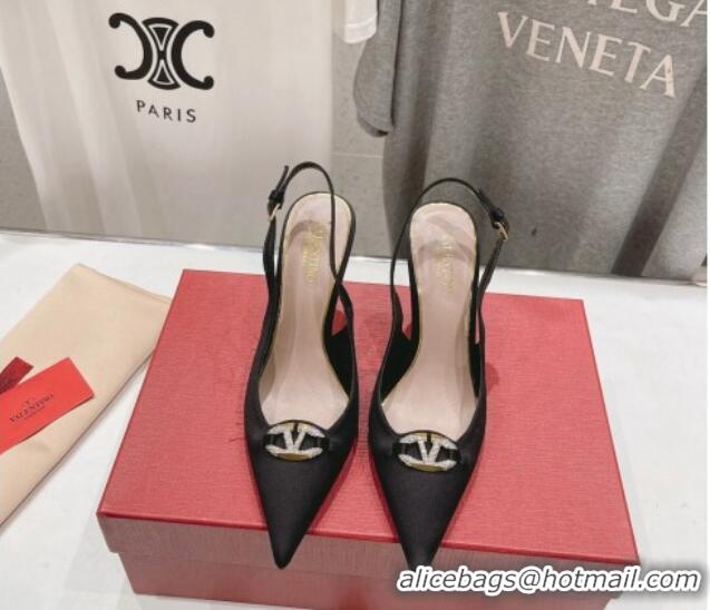 Trendy Design Valentino The Bold Edition VLogo Satin Slingback Pumps 9cm with Strass Black 429168